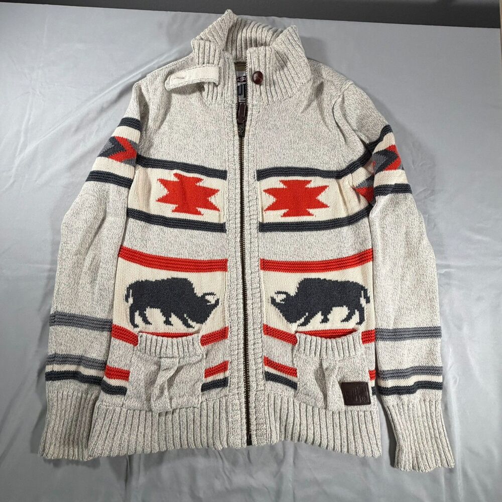 Superdry Unisex Aztec Buffalo Full Zip Cardigan Sweater Large Southwest